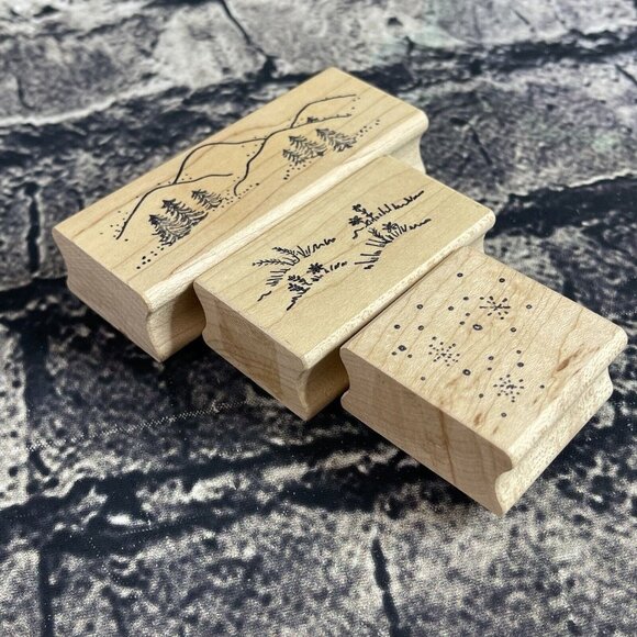 Great Impressions Rubber Stamp tree grass snowflake C214 D140 F115 - Picture 2 of 7